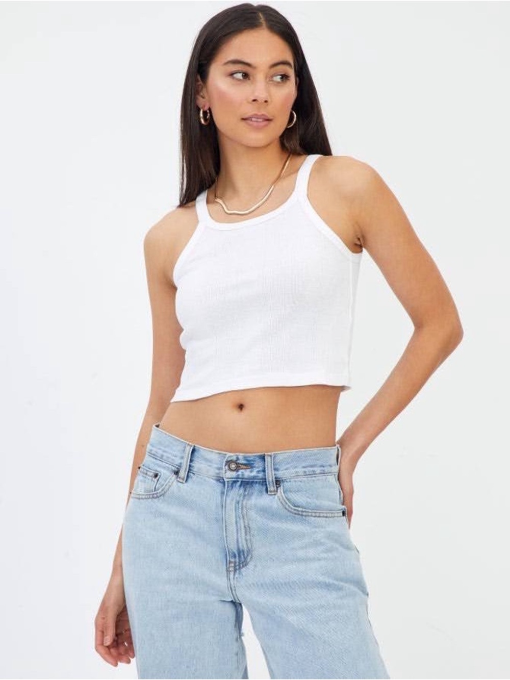 Glassons White Ribbed Cropped Racer Tank 💌